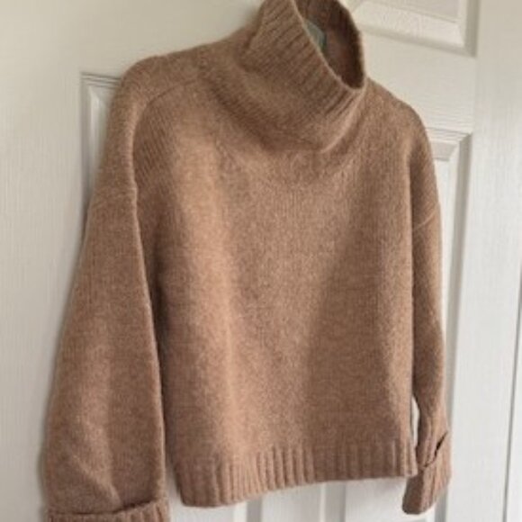 Anthropologie Pilcro Wool Blend Mock Neck Camel/Tan/Beige Boxy Crop Sweater XXS - Picture 3 of 7
